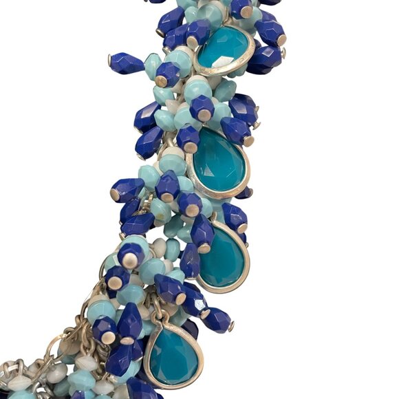 Handmade Multicolor Beaded Necklace With Blue Teal Glass Drops Silver Chain 20" - Picture 3 of 5